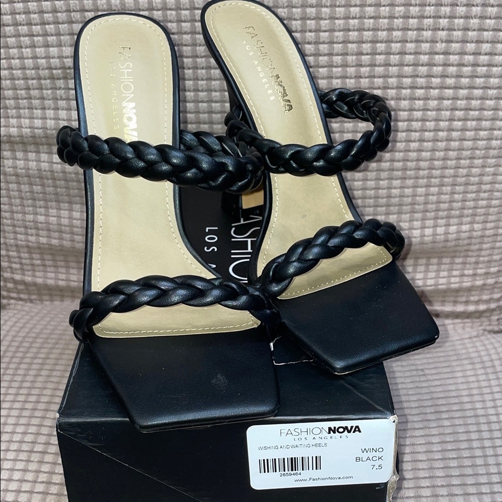 Fashion Nova Black Braided Heels